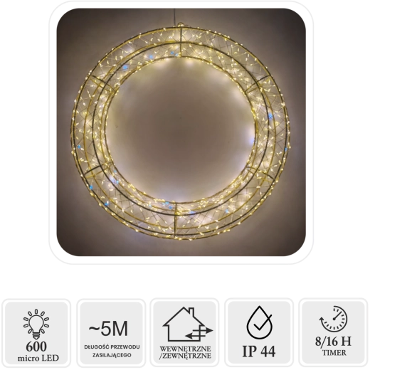 Χριστουγεννιάτικο LED στεφάνι 40 cm, 600 micro LED, ζεστό λευκό με ψυχρό φλας που αναβοσβήνει, για εσωτερική και εξωτερική χρήση - 1 τεμάχιο
