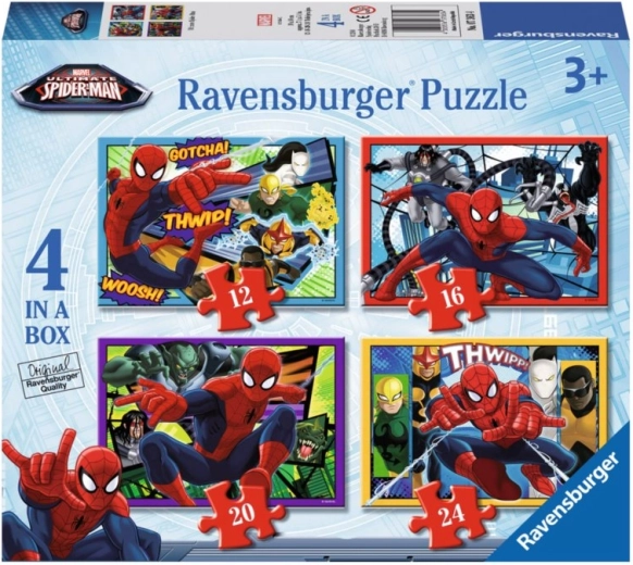 Παιδικά παζλ Disney Spider-Man 4σε1 – 12, 16, 20 και 24 κομμάτια, 19×14 cm