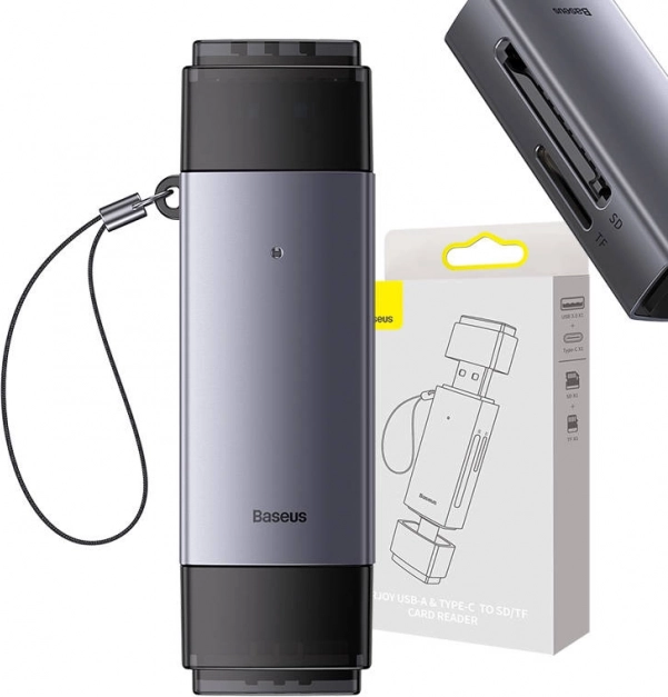 Baseus αναγνώστης καρτών μνήμης SD/TF USB και USB-C γκρι