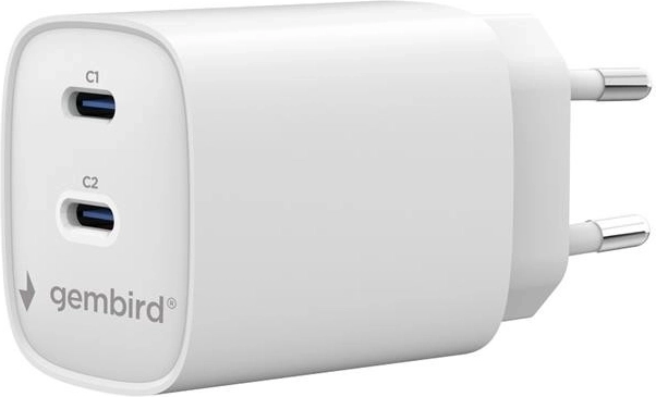 Gembird καθολικός φορτιστής 2× USB‑C PD 45 W λευκός