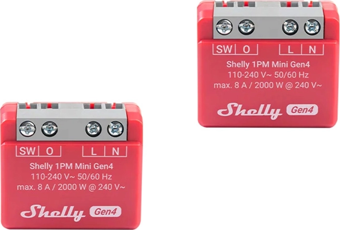 Shelly 1PM Mini Gen4 – σετ 2 τεμ. έξυπνων ρελέ με μέτρηση κατανάλωσης (Wi‑Fi/Zigbee/Bluetooth, Matter)