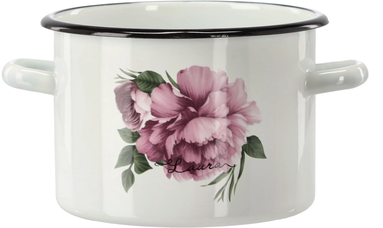 Σμάλτινη κατσαρόλα 3 l, 18 cm, λευκή Παιώνια LAURA