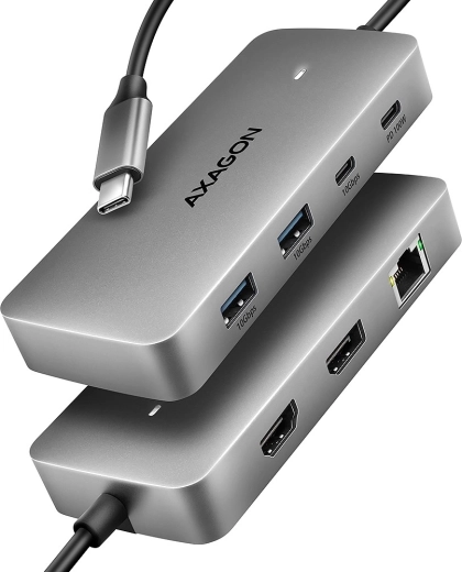 Axagon hmc-cub83x2 usb-c hub 7v1, 10 gbps, hdmi 4k/144 hz, dp 8k/30 hz, glan, pd 100 w