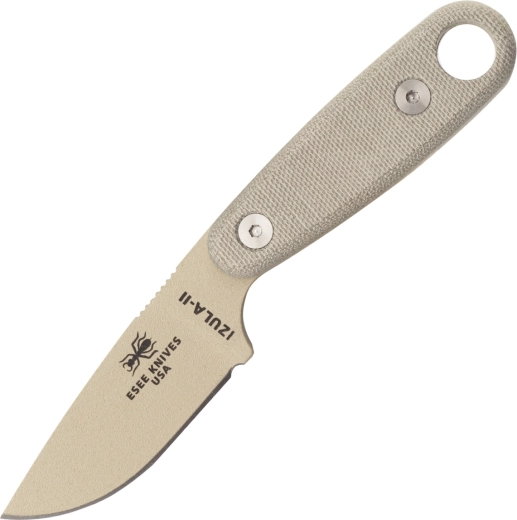 ESEE Izula II DT – μαχαίρι λαιμού 7,3 cm, desert tan, Micarta, μαύρη θήκη