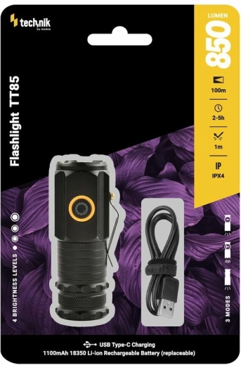 Φακός τσέπης Technik TT85, 850 lm, 3× LED P35, USB‑C, μαγνητική βάση