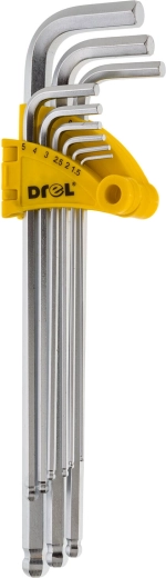 Σετ επιμηκυμένων κλειδιών Allen (imbus) με μπίλια 1,5–10 mm, 9 τεμ. DREL