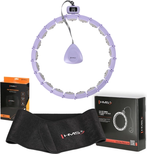 Σετ μασάζ hula hoop με βάρος και μετρητή + αδυνατιστική ζώνη νεοπρενίου μωβ