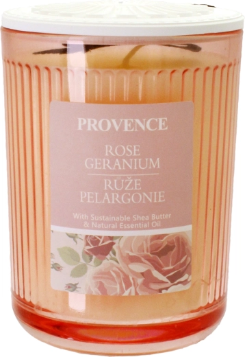 Αρωματικό κερί σε γυάλινο δοχείο Provence με άρωμα τριαντάφυλλου και γερανιού