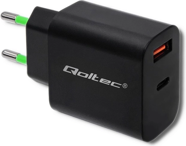 Φορτιστής πρίζας 18W USB τύπου C PD και USB QC 3.0 μαύρος