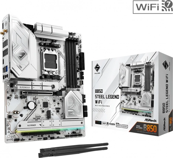 Λευκή μητρική πλακέτα B650 Steel Legend WiFi AM5 ATX
