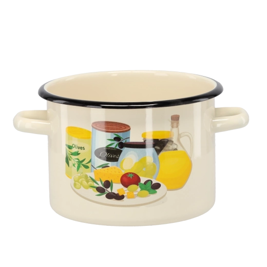 Εμαγιέ κατσαρόλα 3 l, διάμετρος 18 cm, κρεμ με μοτίβο ελιάς