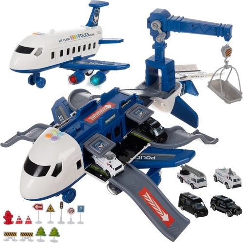 Αστυνομικό αναδιπλούμενο αεροπλάνο με χώρο στάθμευσης και αυτοκίνητα