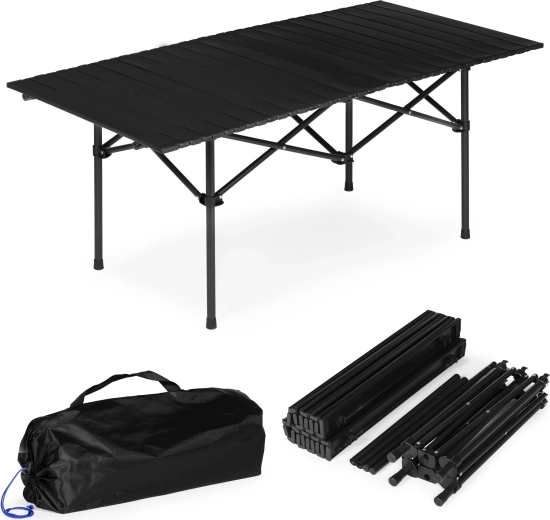 Πτυσσόμενο τραπέζι κάμπινγκ 120 × 55 cm με τσάντα, μαύρο, MultiGarden