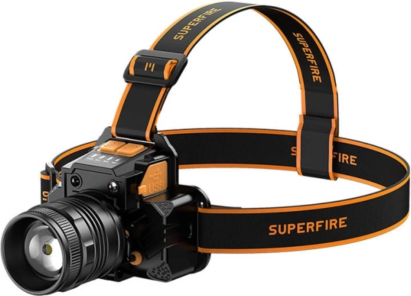 Φακός κεφαλής Superfire 350 lm με φόρτιση USB και powerbank