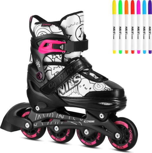 Παιδικά ρυθμιζόμενα πατίνια inline 4σε1 με μαρκαδόρους NILS Extreme Tinty – Ροζ