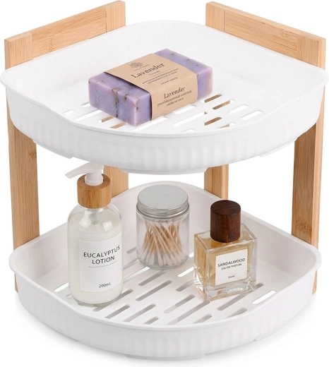 Γωνιακό διώροφο ράφι μπάνιου Bathroom Solutions λευκό 24 × 24 × 27 cm - 1 τεμάχιο