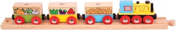 Εμπορικό τρένο Bigjigs Rail με λαχανικά και ράγες