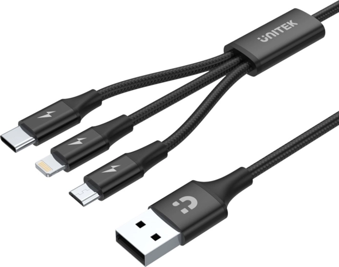 Καλώδιο φόρτισης Unitek USB-A 3σε1 (USB-C/Micro USB/Lightning) μαύρο