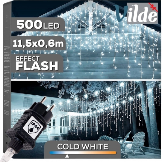Vilde εξωτερική φωτεινή κουρτίνα LED με εφέ πάγου 500 LED, 11,5 m, ψυχρό λευκό