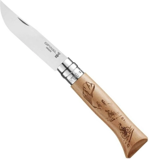Σουγιάς τσέπης OPINEL N°8 Gravure Sport Velo, ξύλο οξιάς, 8,5 cm