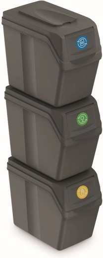 Σετ 3 κάδων για διαλογή απορριμμάτων SORTIBOX, 3×20 l, γκρι πέτρα