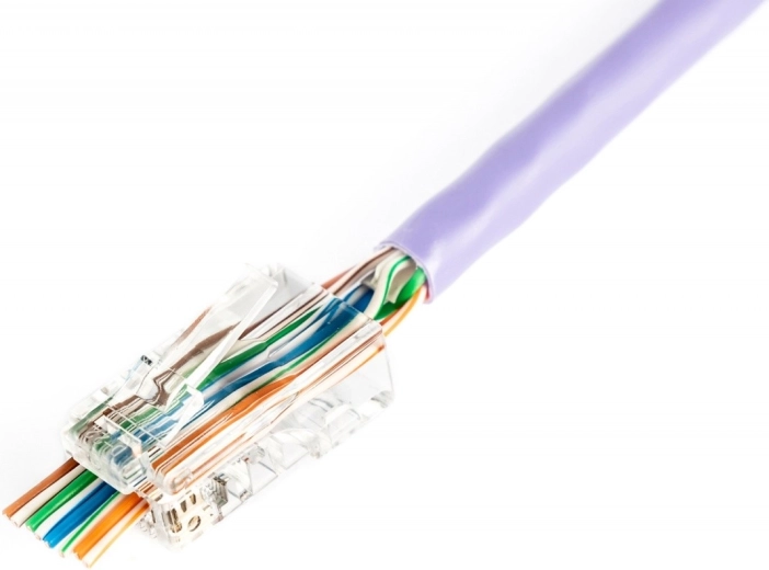 Διερχόμενος σύνδεσμος RJ45 (8P8C) Cat.5e, μη θωρακισμένος, AWG 26–24, συσκευασία 100 τεμ.