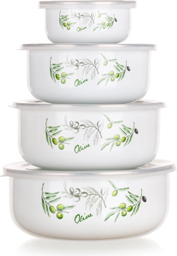 Σετ σμάλτινων μπολ με καπάκια OLIVES, 4 τεμ. (10–18 cm)
