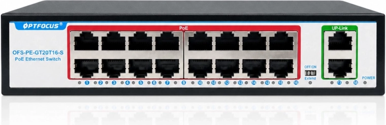 Gigabit PoE switch RENEW FORCE με 16 θύρες PoE και 2 θύρες uplink