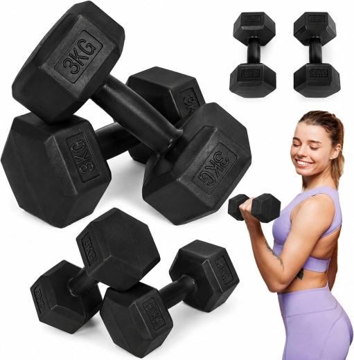 Εξάγωνοι αλτήρες MOVEPRO 2×3 kg (μαύροι)