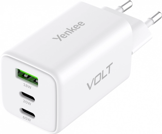 Φορτιστής τοίχου VOLT 65 W GaN, 3× USB (2× USB‑C + 1× USB‑A) με Power Delivery 3.0 και QC 4.0