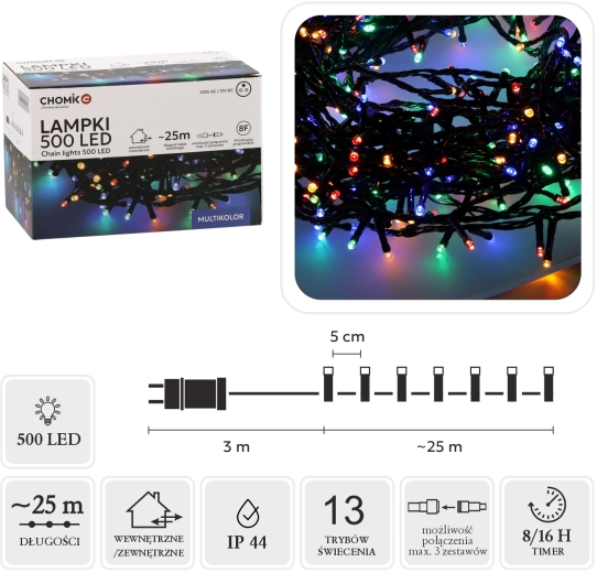 LED φωτεινή γιρλάντα 500 διόδων multicolor 28 m (25 m φωτεινό μέρος) για εσωτερική και εξωτερική χρήση - 1 τεμ.