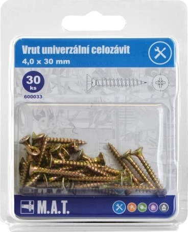 Καθολικές βίδες πλήρους σπειρώματος 4,0 × 30 mm, γαλβανισμένες, 30 τεμ.