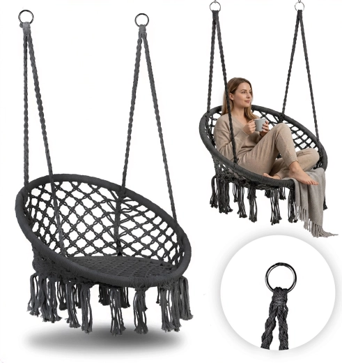 Κρεμαστή πολυθρόνα boho για κήπο, γκρι, MultiGarden