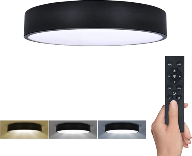 Solight LED φωτιστικό οροφής και τοίχου Lecce με τηλεχειριστήριο 36 W, 30 cm, μαύρο