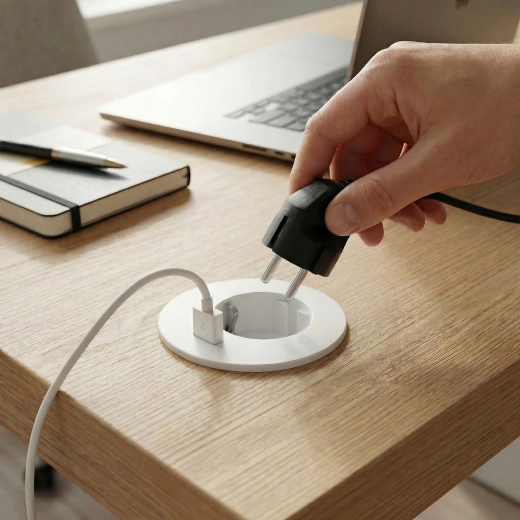 Χωνευτή επιτραπέζια πρίζα με USB, λευκή