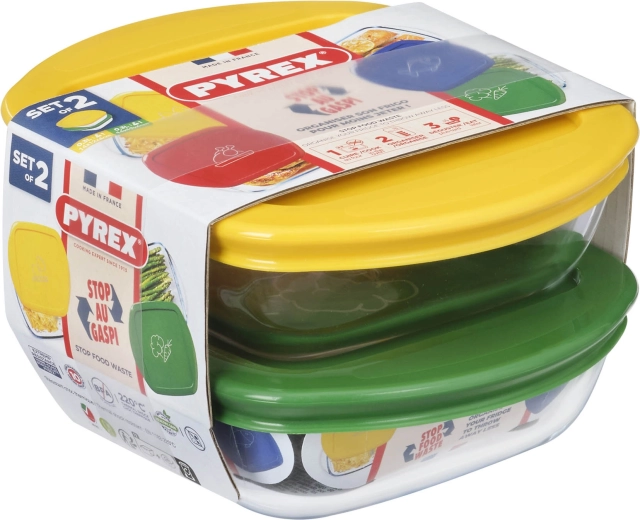 Σετ τετράγωνων δοχείων PYREX 2 τεμ. 0,3 l γυαλί