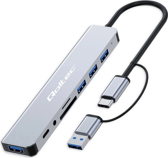 Προσαρμογέας HUB 8σε1 USB-C/USB με υποστήριξη καρτών SD/TF και Jack 3.5mm