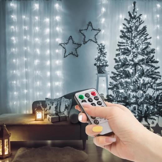 Φωτεινή κουρτίνα με 100 micro LED σε ψυχρό λευκό, 3 × 1 m με τηλεχειριστήριο
