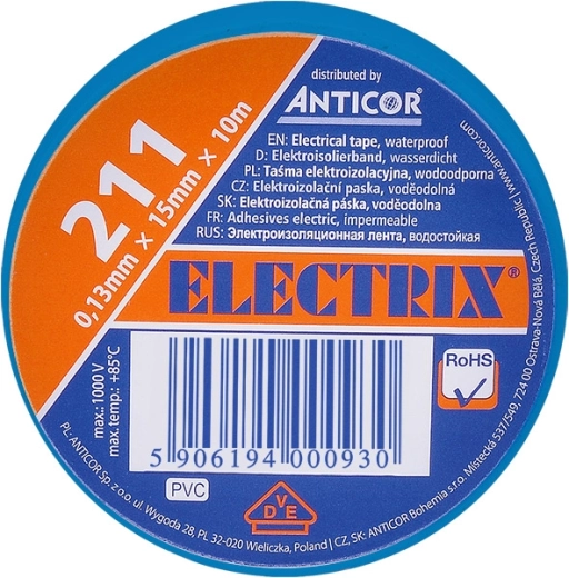 Μονωτική ταινία Solight 15 mm x 0,13 mm x 10 m, μπλε