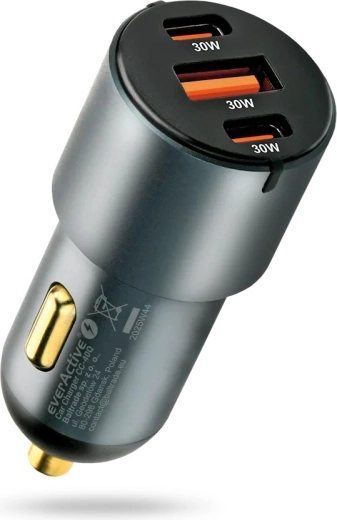 Φορτιστής αυτοκινήτου 60 W με USB‑C PD και USB QC3.0 (1× USB, 2× USB‑C) μαύρος
