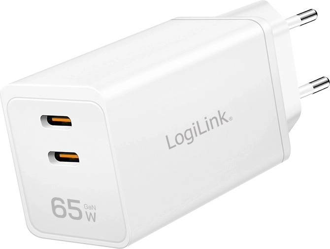 Φορτιστής πρίζας LOGILINK 65W με 2× USB‑C, λευκός