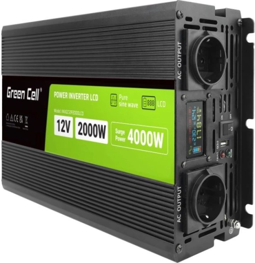 Μετατροπέας τάσης 12 V 2000 W καθαρό ημίτονο με οθόνη LCD
