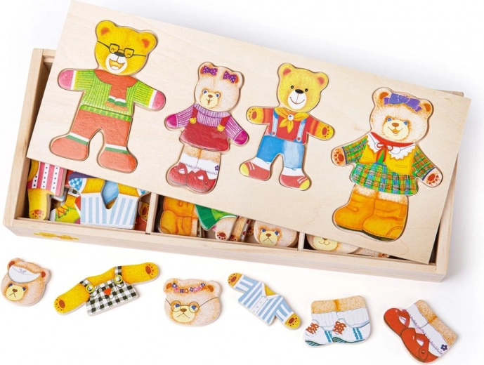 Bigjigs Toys ξύλινο παζλ ντυσίματος Οικογένεια Αρκούδων