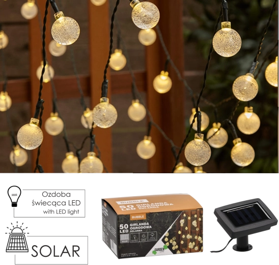 Ηλιακή γιρλάντα κήπου Bubble 50 LED θερμό λευκό 9,35 m