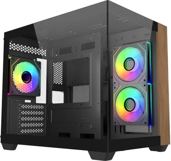 Elite 481 Wood mATX PC κουτί με πανοραμικό γυαλί 270°