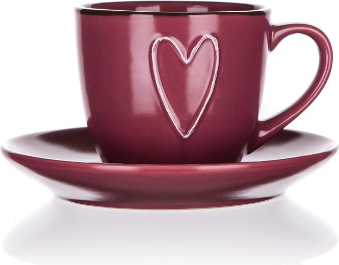 Κεραμικό φλιτζάνι με πιατάκι 260 ml HEART, μπορντό