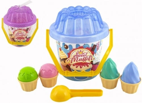Πλαστικό σετ για άμμο Sweet Muffin με κουβαδάκι, φτυαράκι και φορμάκια παγωτού