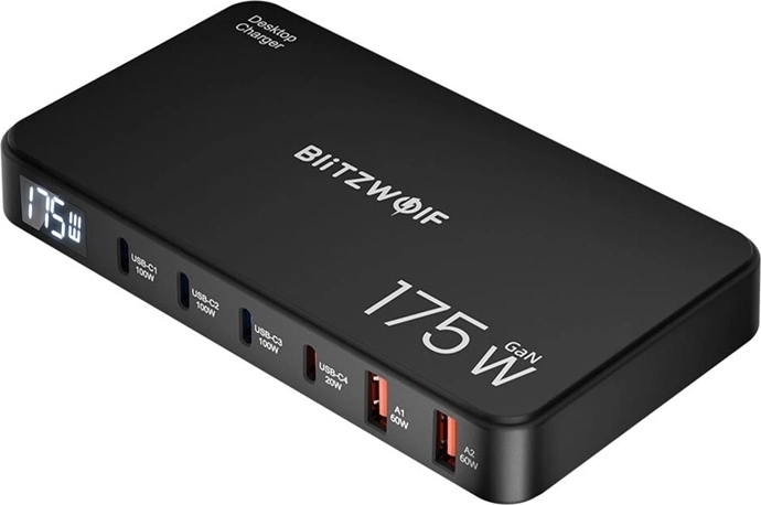 Επιτραπέζιος φορτιστής GaN BlitzWolf 175 W, 4× USB‑C + 2× USB‑A, 6 σε 1
