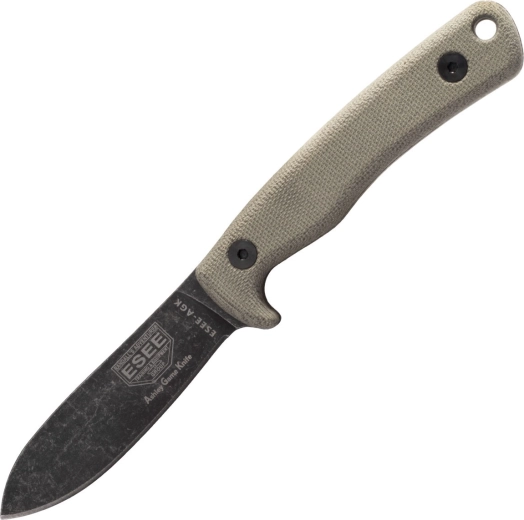 Κυνηγετικό μαχαίρι ESEE AGK, 9 cm, Black Stonewash, γκρι Micarta, δερμάτινη θήκη