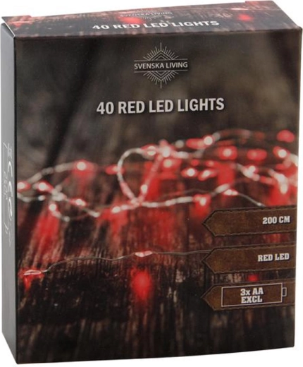 Φωτεινή γιρλάντα 40 LED, κόκκινη, 2 m, με μπαταρίες